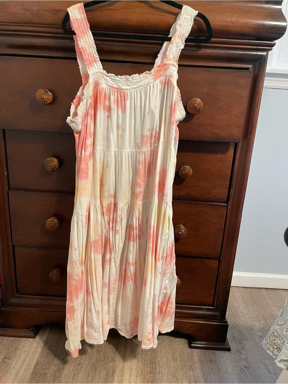 Old navy xl Dress tie dye pink yellow white midi tiered flow beachy gorgeous